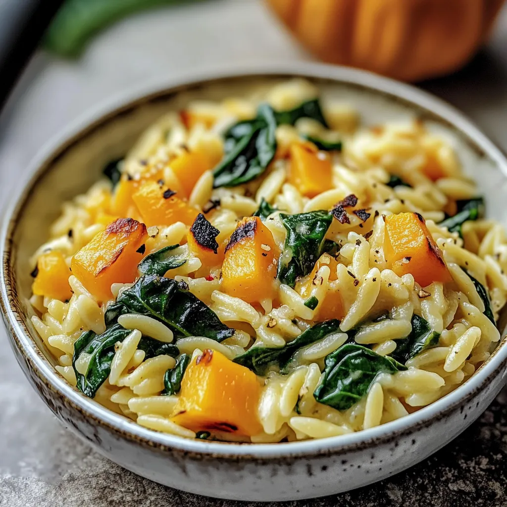 Delicious Creamy Orzo with Roasted Butternut Squash and Spinach