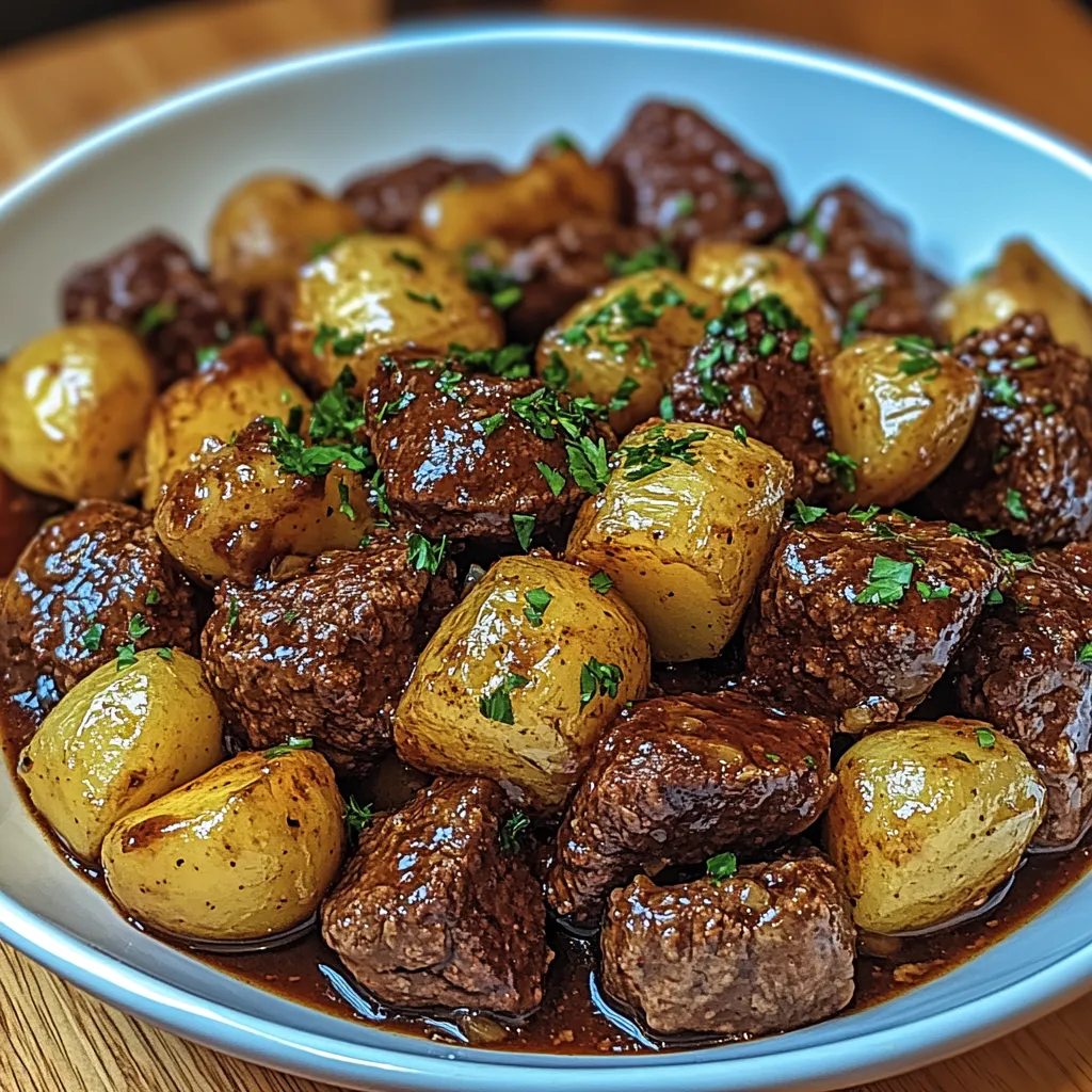 Slow Cooker Garlic Butter Beef Bites & Potatoes