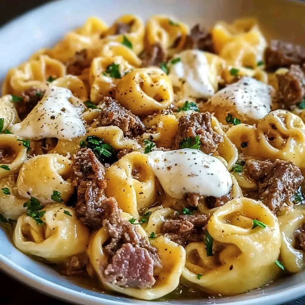 Homemade Philly Cheesesteak Tortellini Pasta Recipe