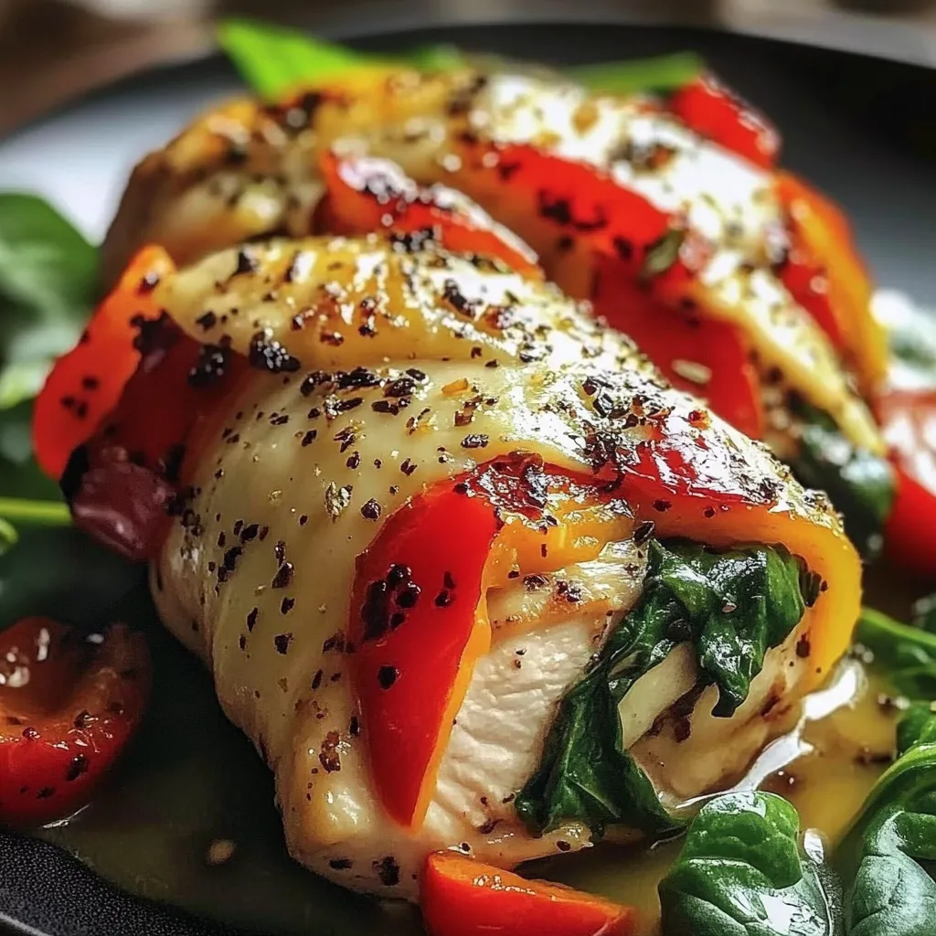 Roasted Red Pepper, Spinach, and Mozzarella Stuffed Chicken