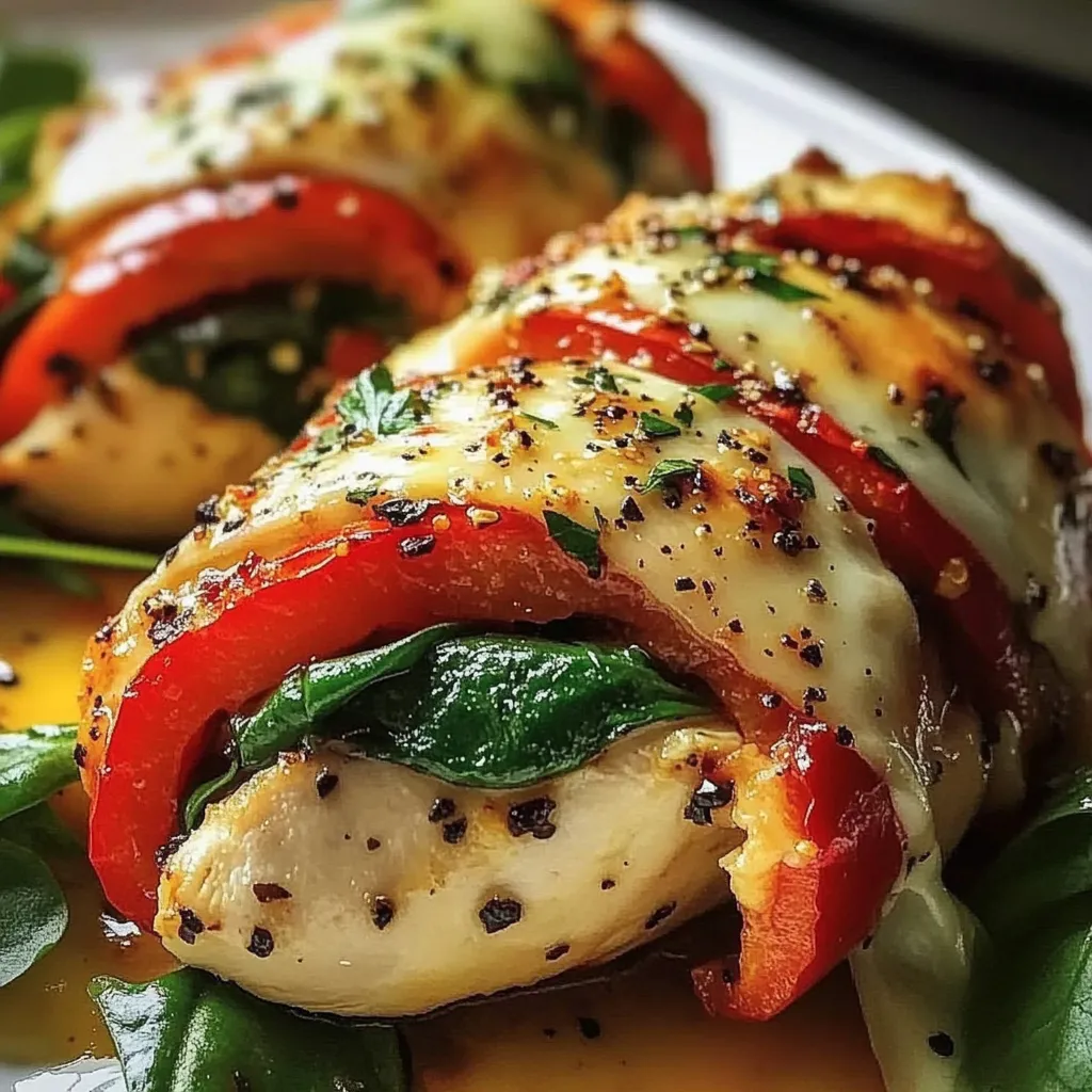 Homemade Roasted Red Pepper, Spinach, and Mozzarella Stuffed Chicken