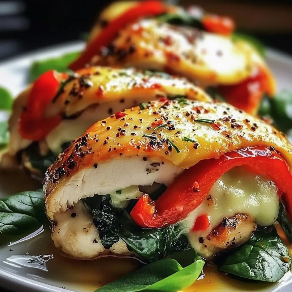 Delicious Roasted Red Pepper, Spinach, and Mozzarella Stuffed Chicken