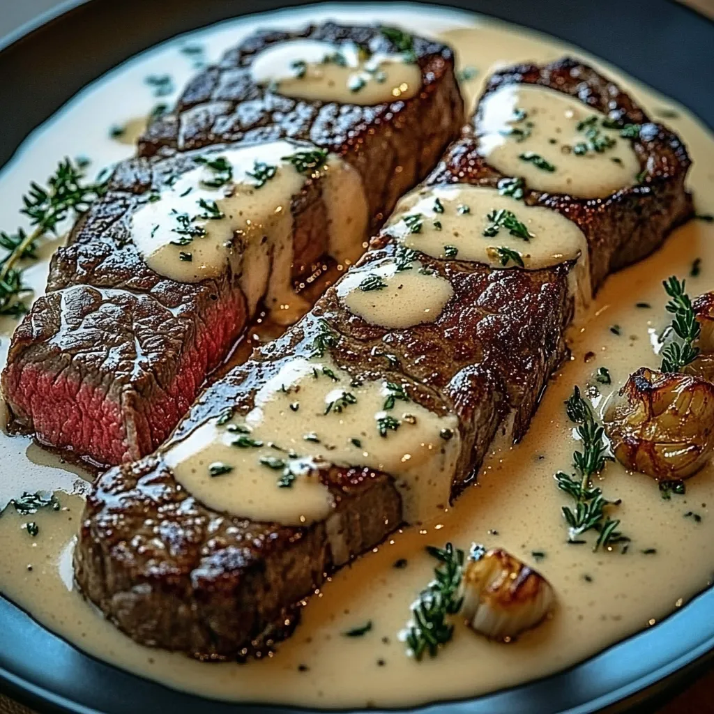 Delicious Steak with Bourbon Garlic Cream Sauce