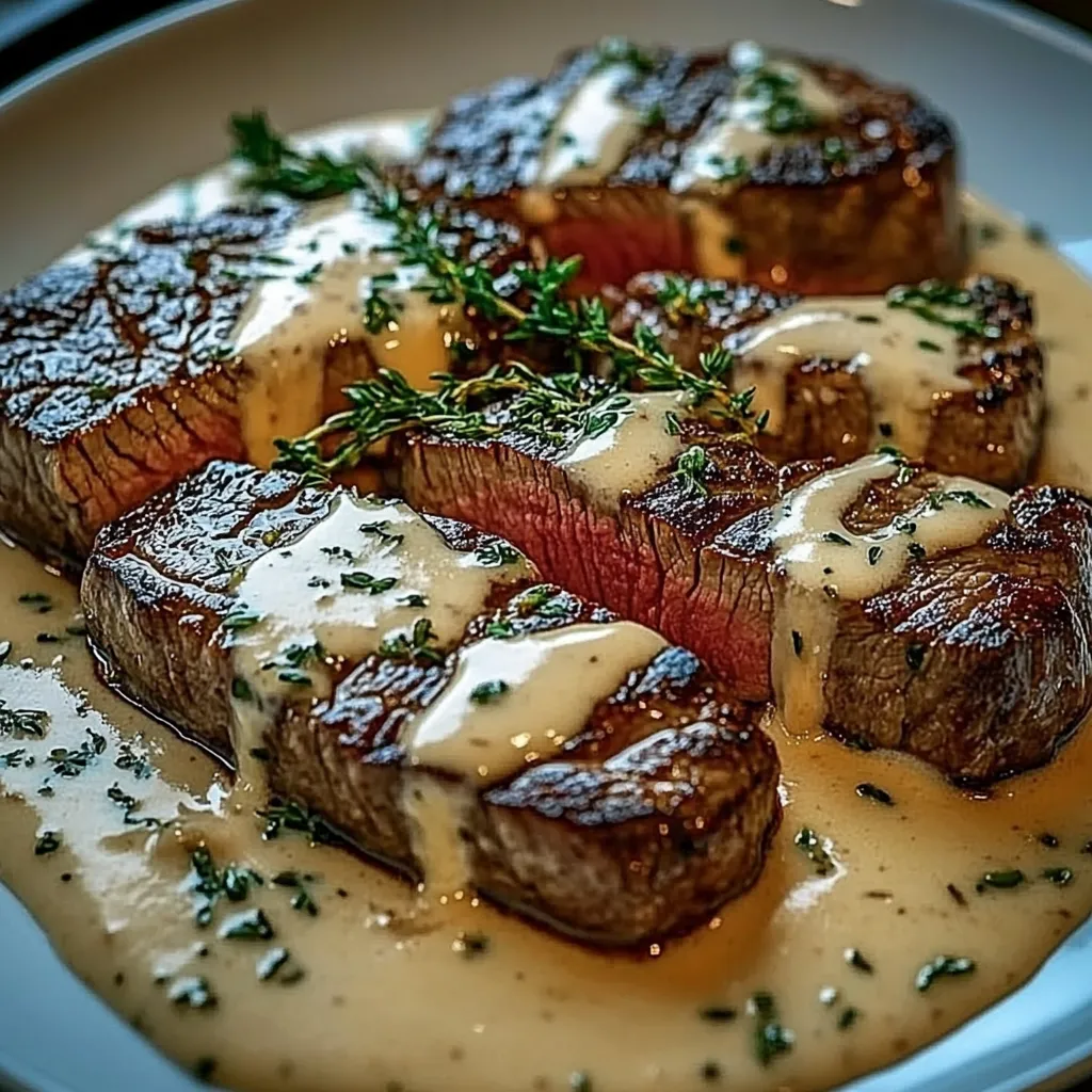 Easy Steak with Bourbon Garlic Cream Sauce Recipe