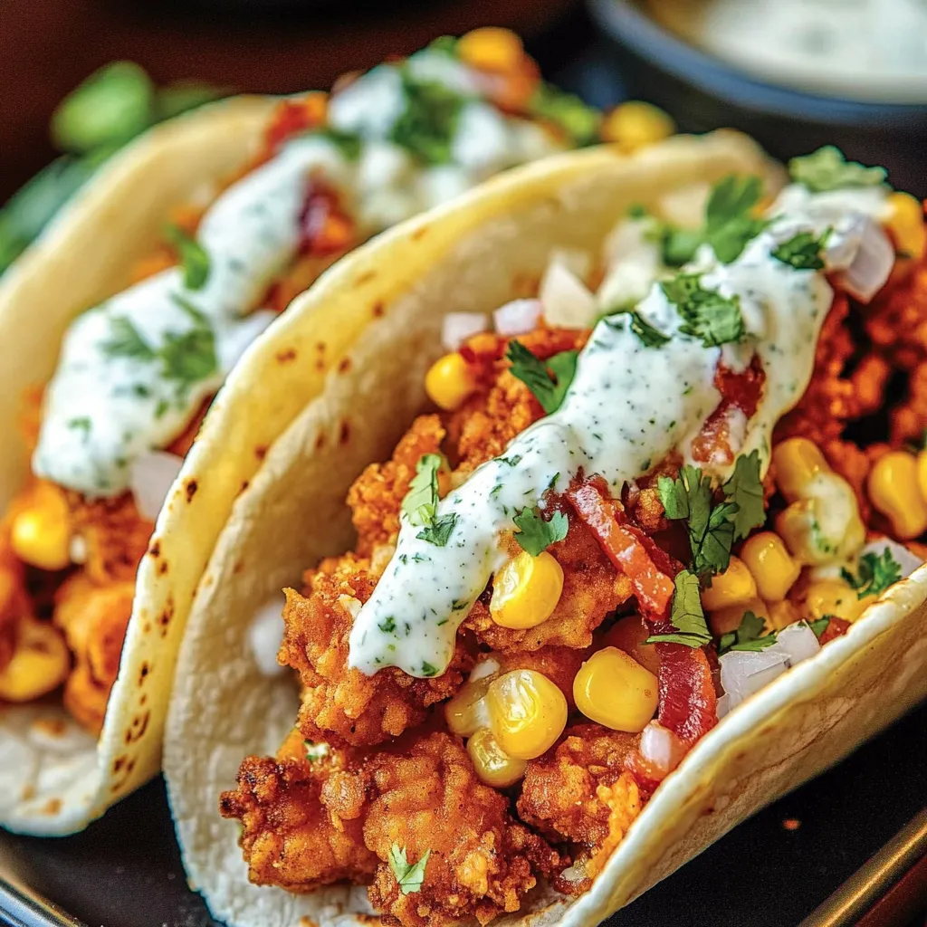 Homemade Fried Chicken Street Corn Tacos with Bacon and Jalapeno Lime Ranch Recipe