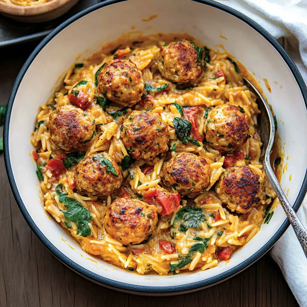 Easy Tuscan Chicken Meatball Orzo Recipe