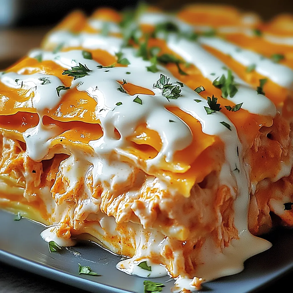 Cheesy Buffalo Chicken Lasagna with Ranch Drizzle