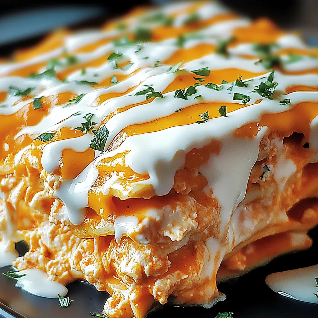 Cheesy Buffalo Chicken Lasagna with Ranch Drizzle