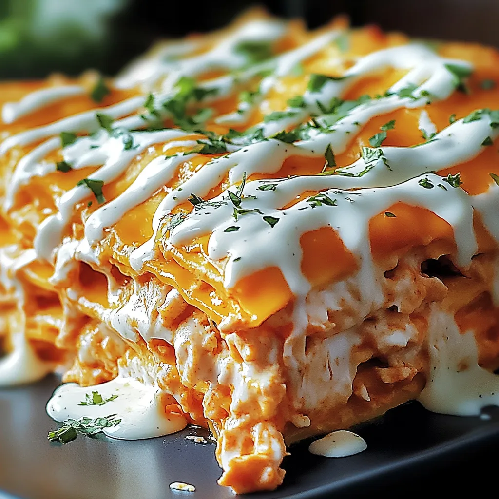 Easy Cheesy Buffalo Chicken Lasagna with Ranch Drizzle Recipe