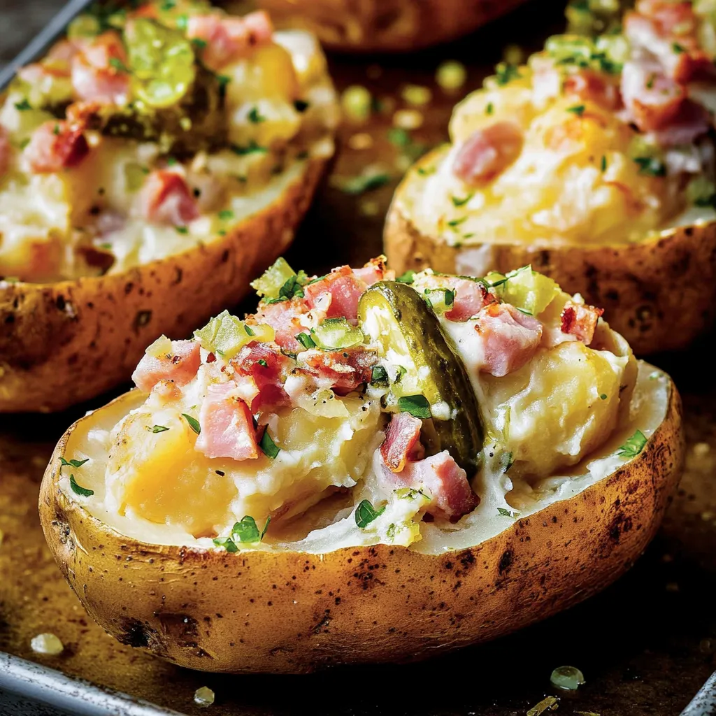 Dill Pickle and Ham Twice Baked Potatoes