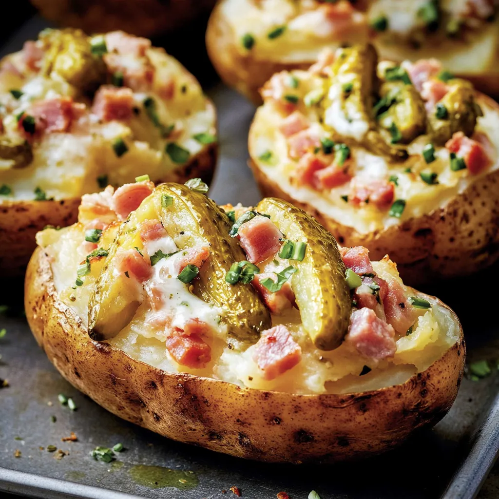 Easy Dill Pickle and Ham Twice Baked Potatoes Recipe