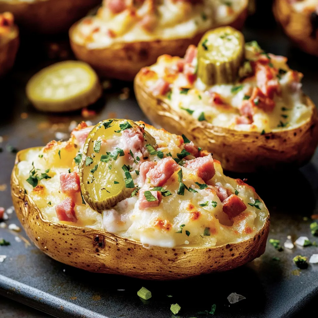 Homemade Dill Pickle and Ham Twice Baked Potatoes