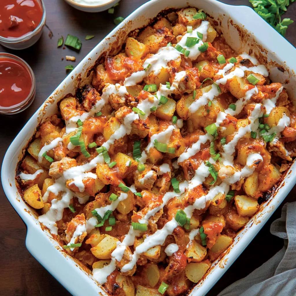 Buffalo Chicken Roasted Potato Bake