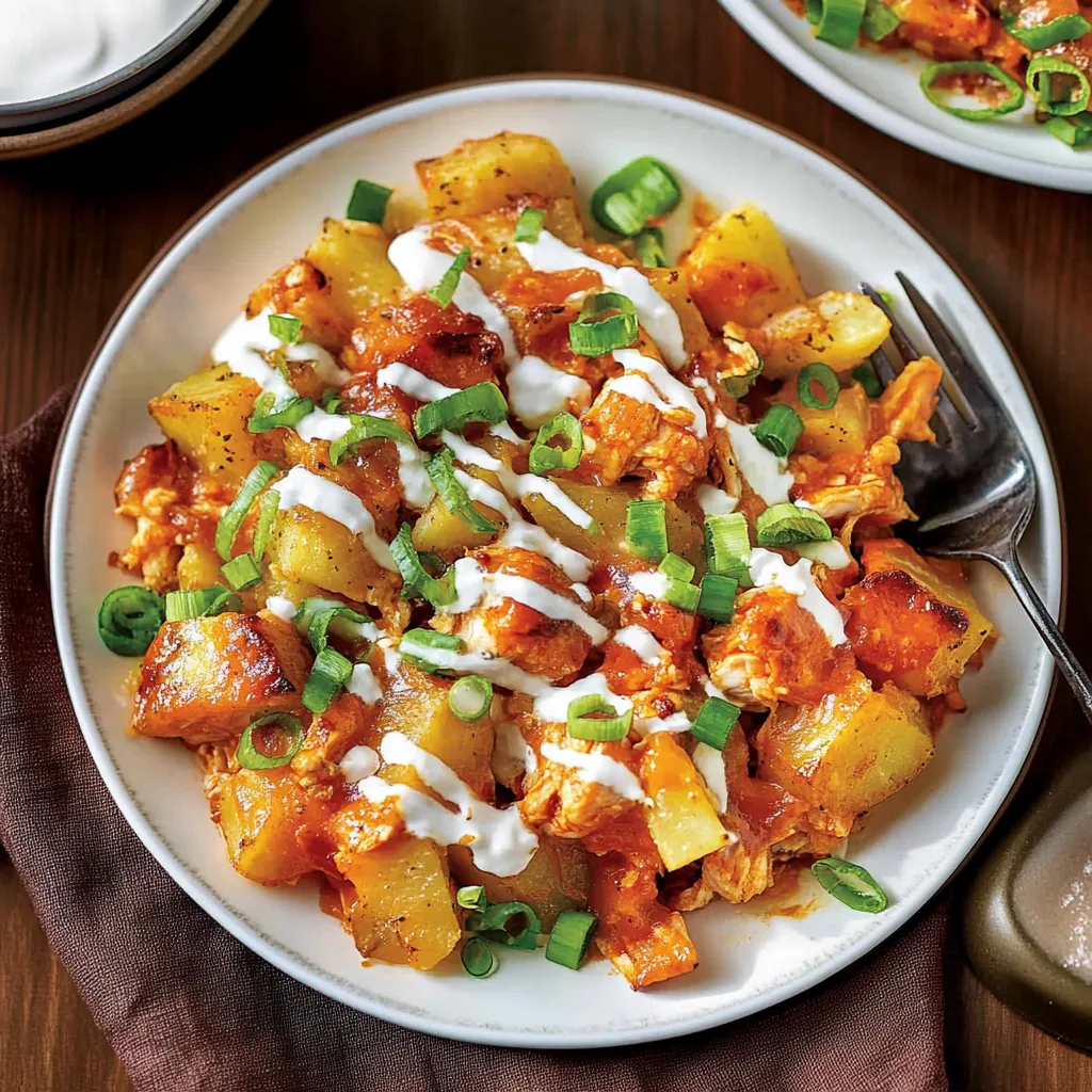 Easy Buffalo Chicken Roasted Potato Bake