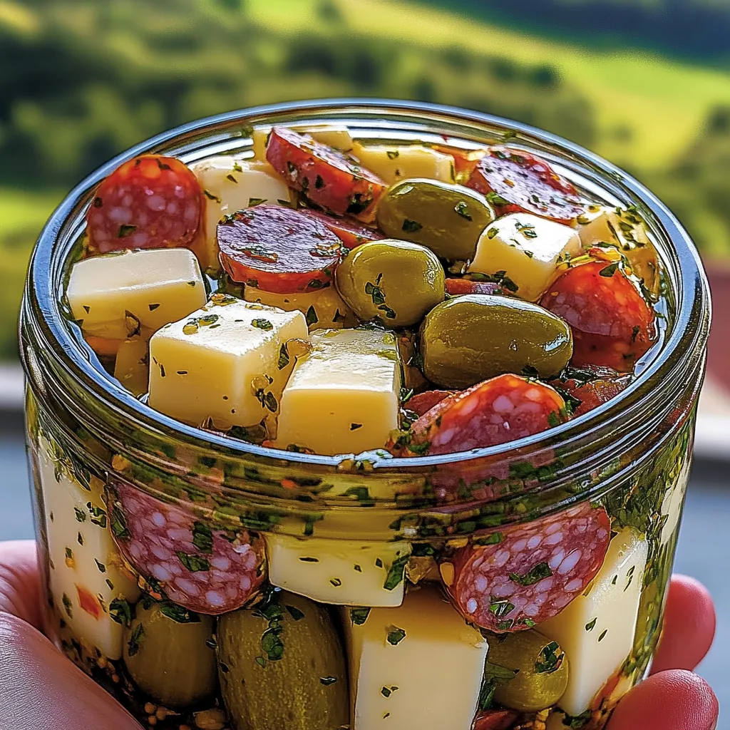 Homemade Marinated Cheese Appetizer with Salami & Pickles