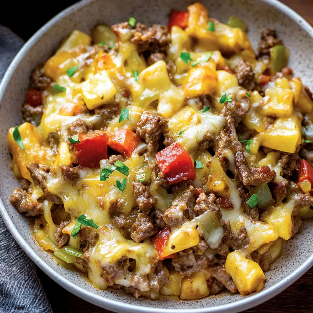 Slow Cooker Philly Cheesesteak Casserole