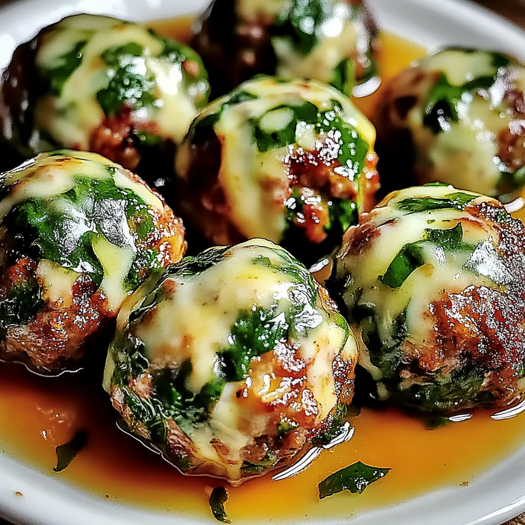 Spinach Garlic Meatballs Stuffed with Mozzarella