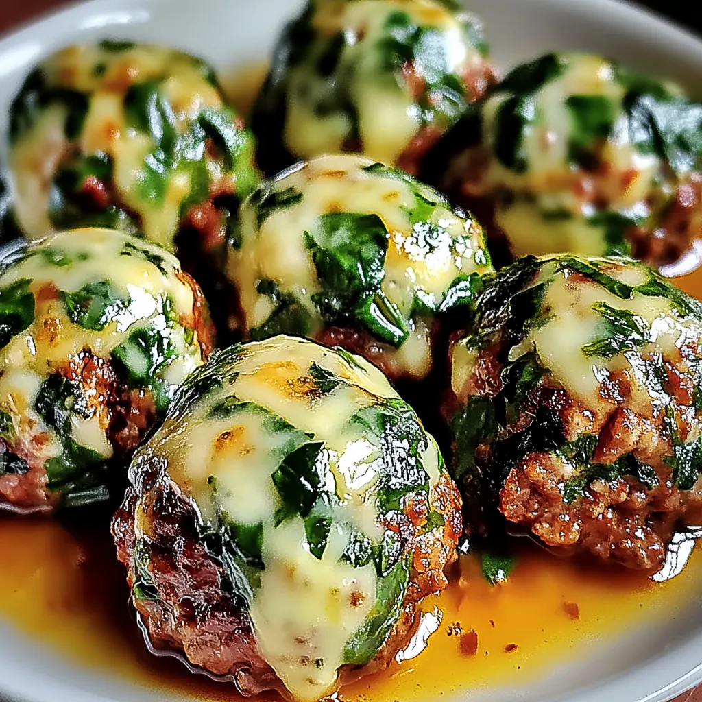 Delicious Spinach Garlic Meatballs Stuffed with Mozzarella