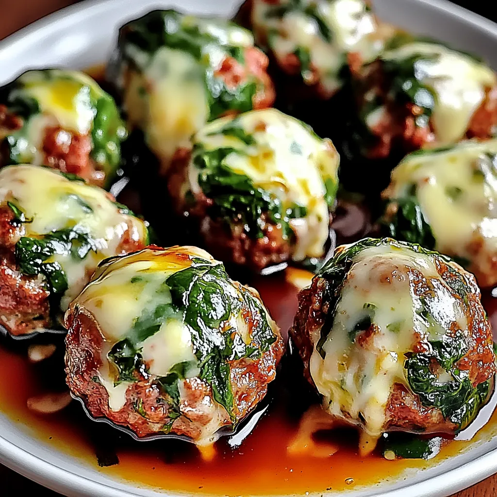 Homemade Spinach Garlic Meatballs Stuffed with Mozzarella Recipe