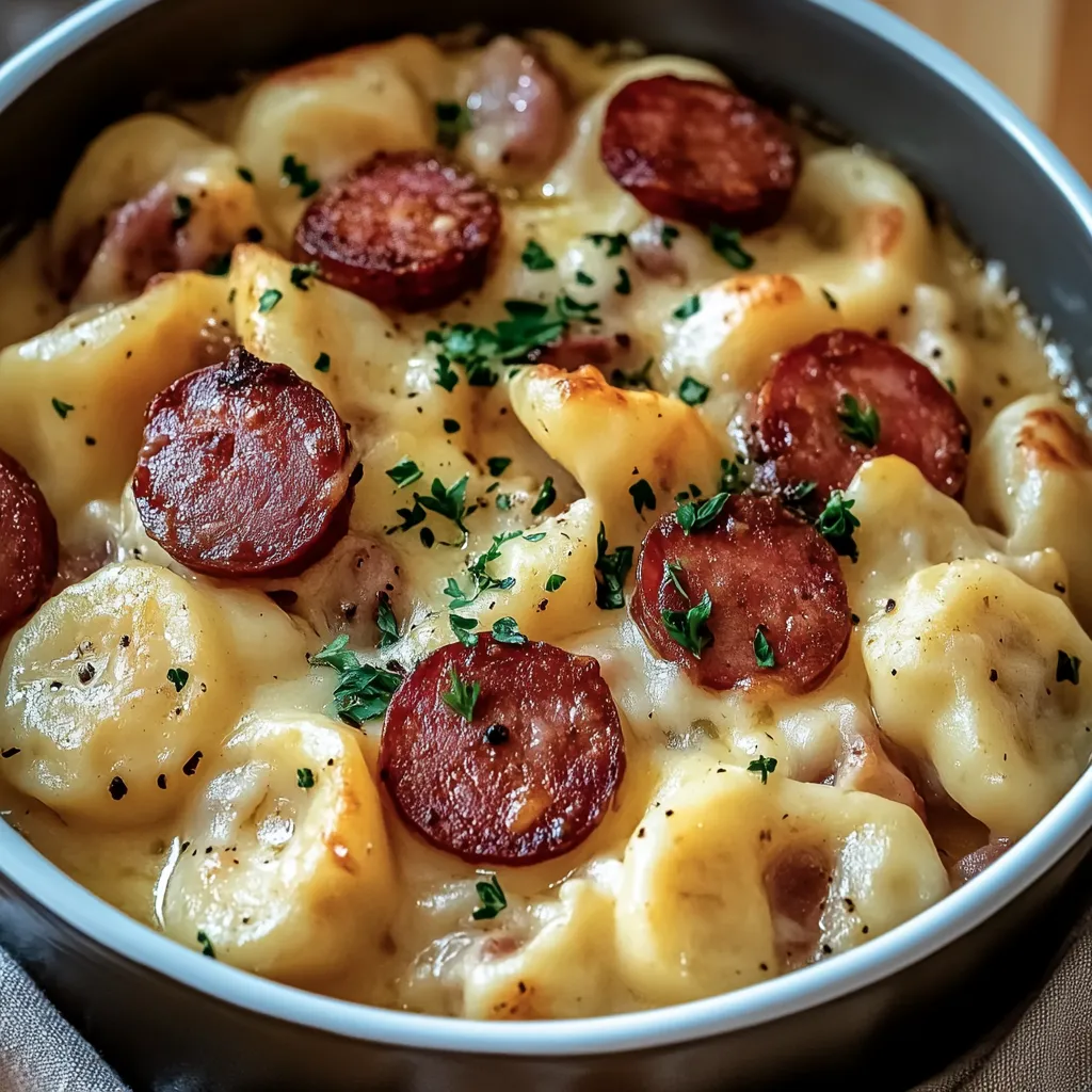 Crockpot Pierogi Casserole with Kielbasa