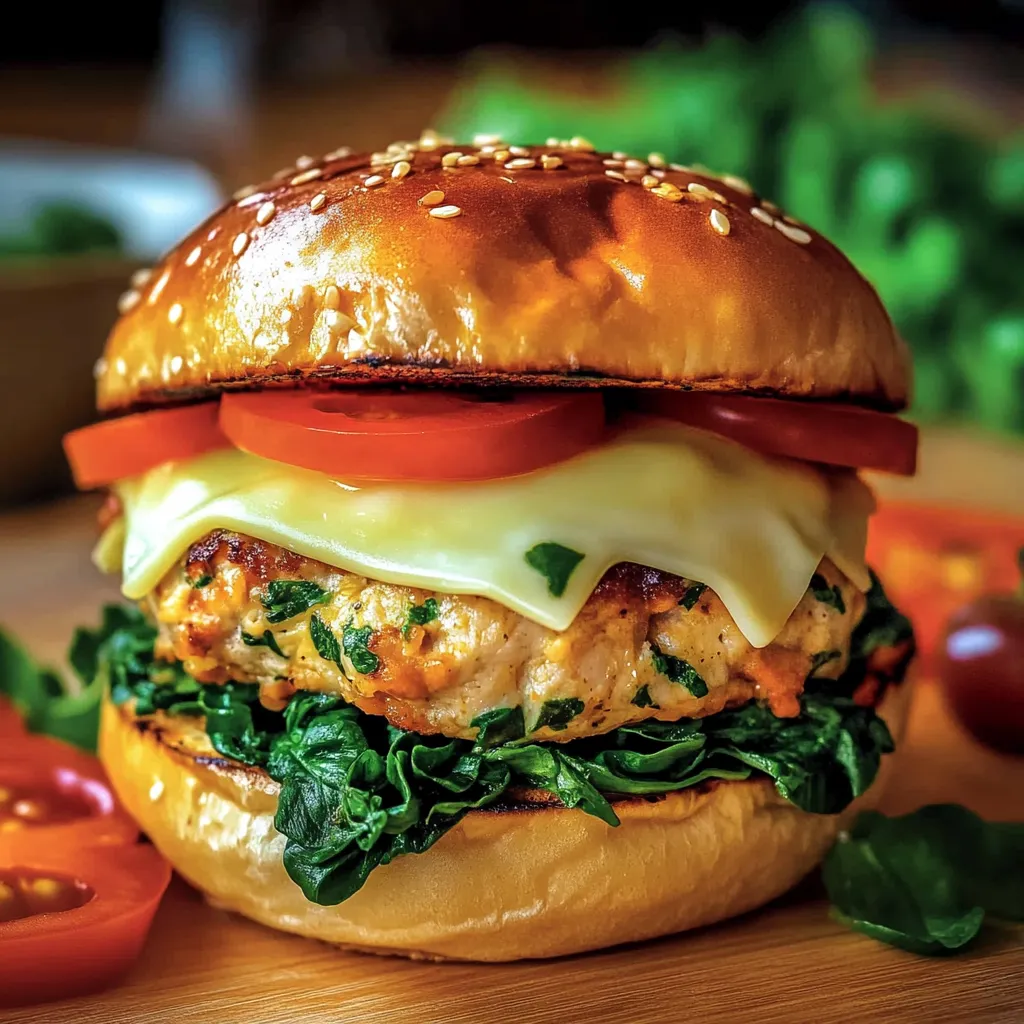 Homemade WHITE CHEDDAR AND SPINACH CHICKEN BURGERS Recipe