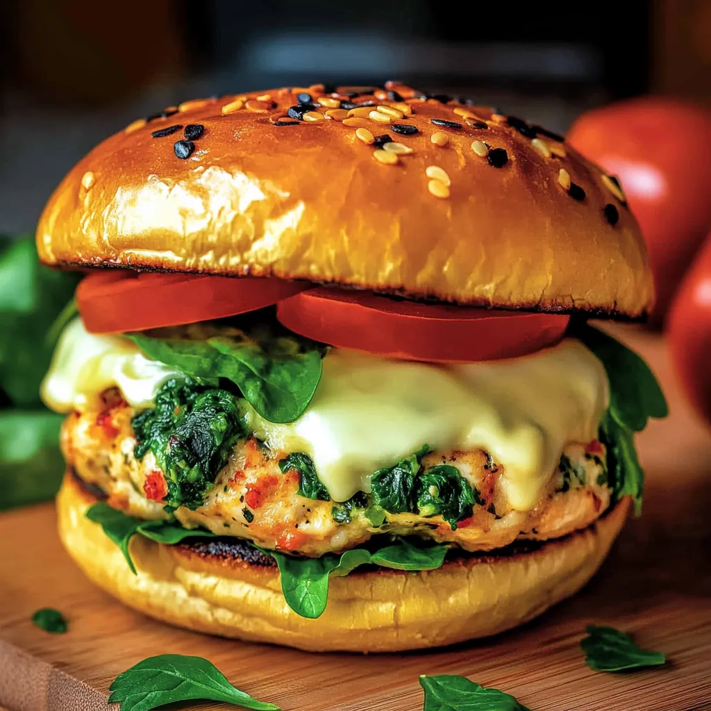 Delicious WHITE CHEDDAR AND SPINACH CHICKEN BURGERS Recipe