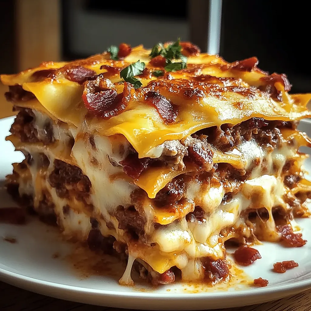 Homemade Parmesan Garlic Bacon Cheeseburger Lasagna Recipe