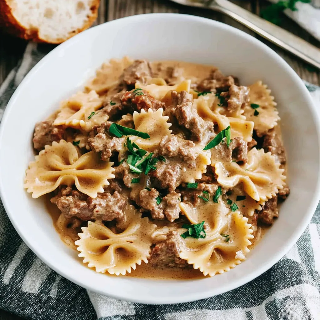 Easy Creamy Ground Beef and Bowtie Pasta Recipe