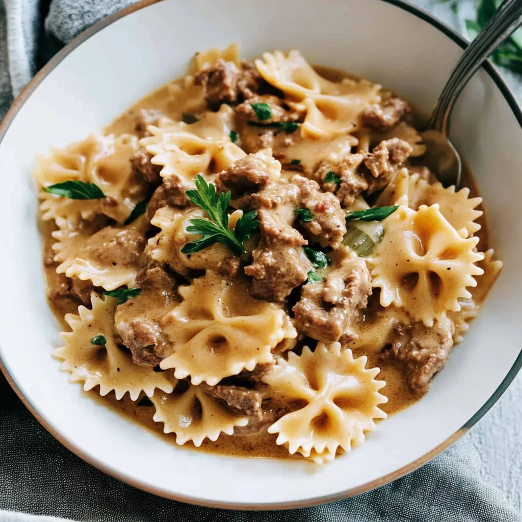 Homemade Creamy Ground Beef and Bowtie Pasta Recipe