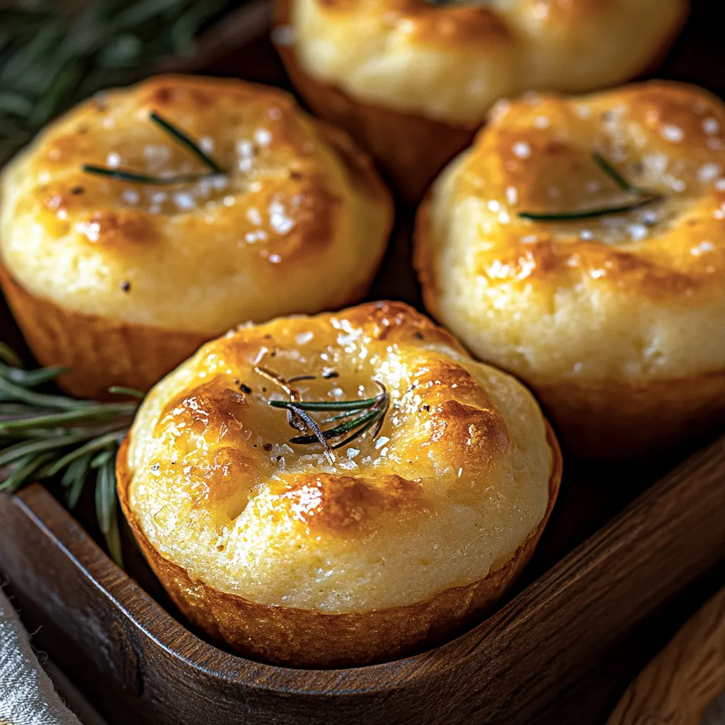 Homemade Golden Crust Garlic Rosemary Focaccia Muffins Recipe