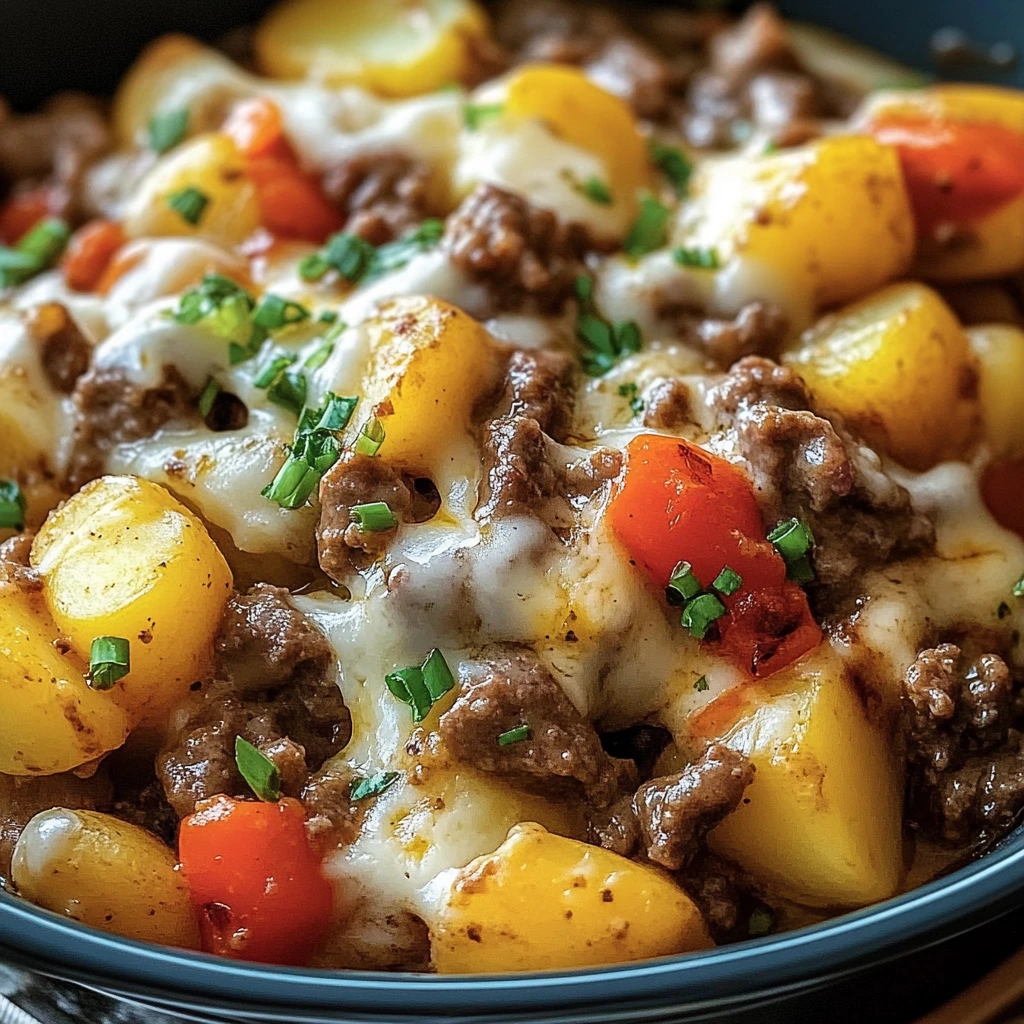 Crockpot Cheesesteak Potato Casserole