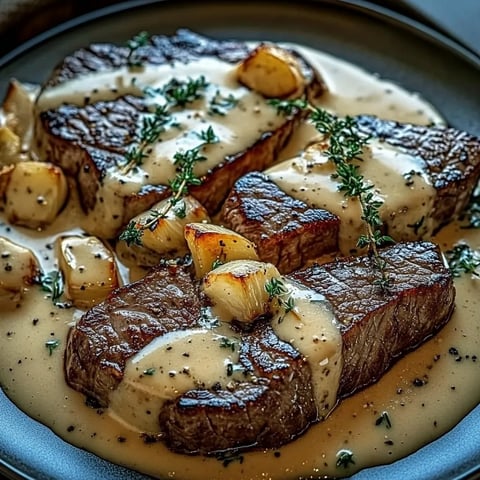 Steak with Bourbon Garlic Cream Sauce