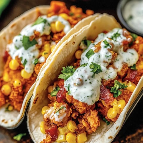 Fried Chicken Street Corn Tacos with Bacon and Jalapeno Lime Ranch